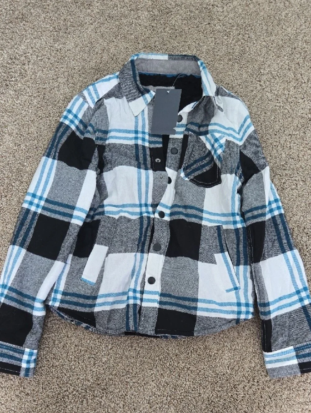 Univibe Black, White & Blue Plaid Kids Button-Down Jacket